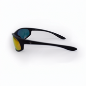 SAD Eyewear ASPHALT athletic sunglasses in matte black with reflective orange polarized UV protection lenses