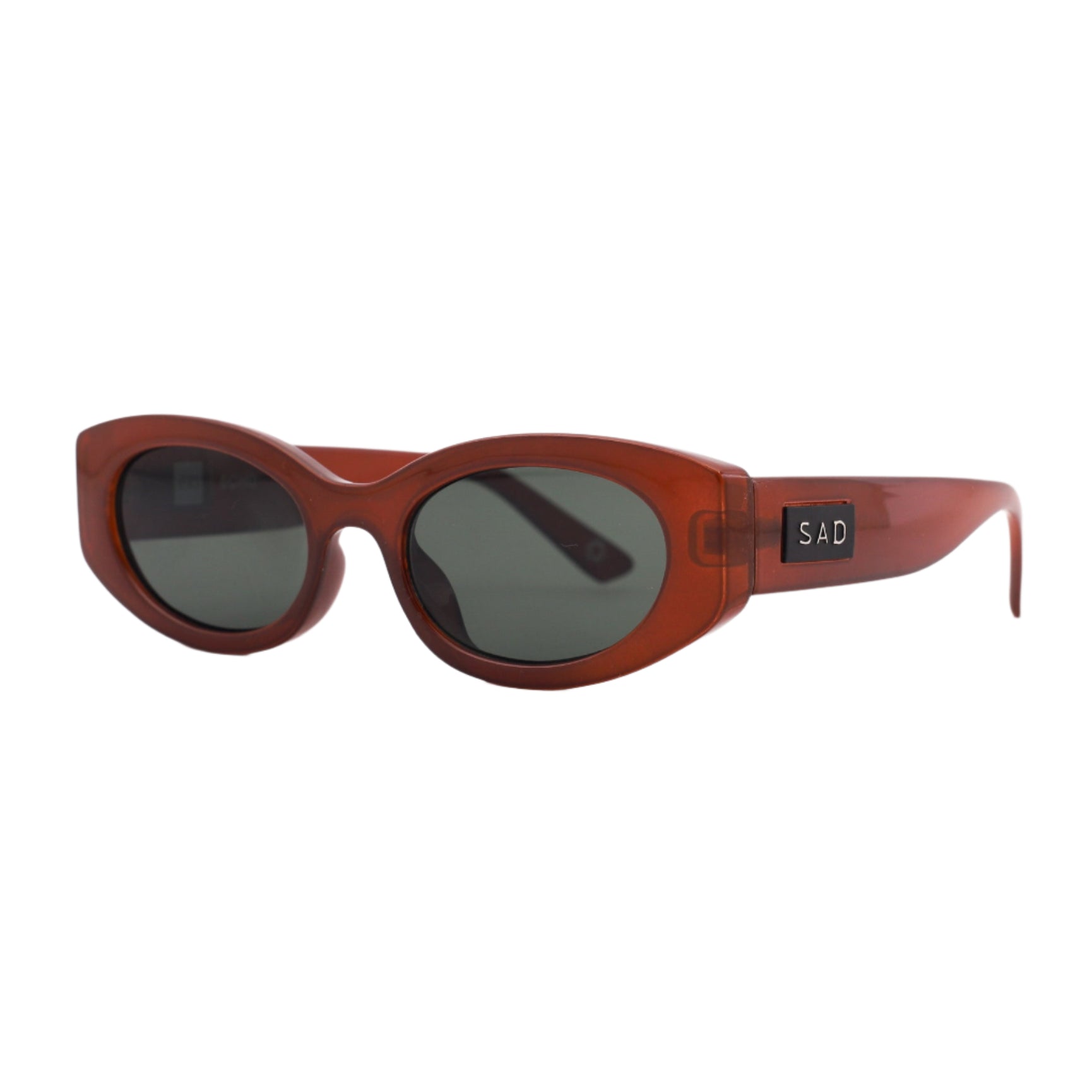 Sunglasses with light black lenses on a white background