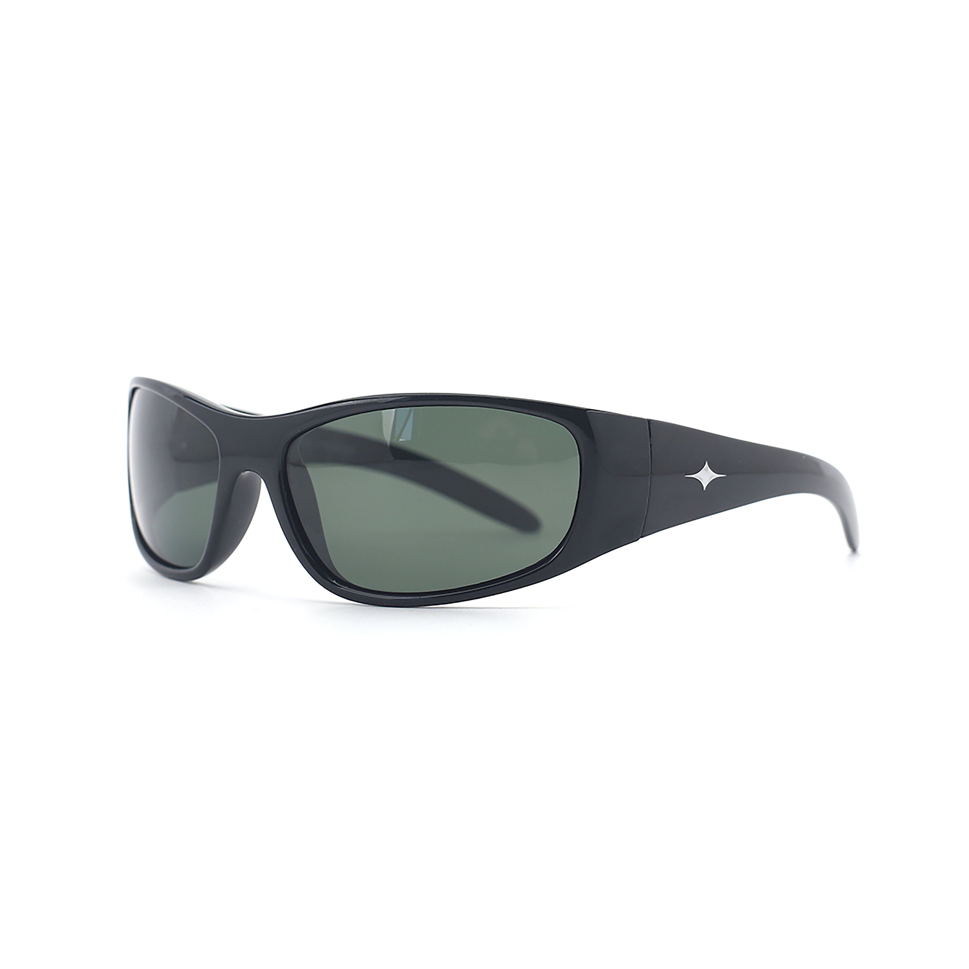 SAD Eyewear Fade wrap around sunglasses in black with polarized olive UV protection lenses
