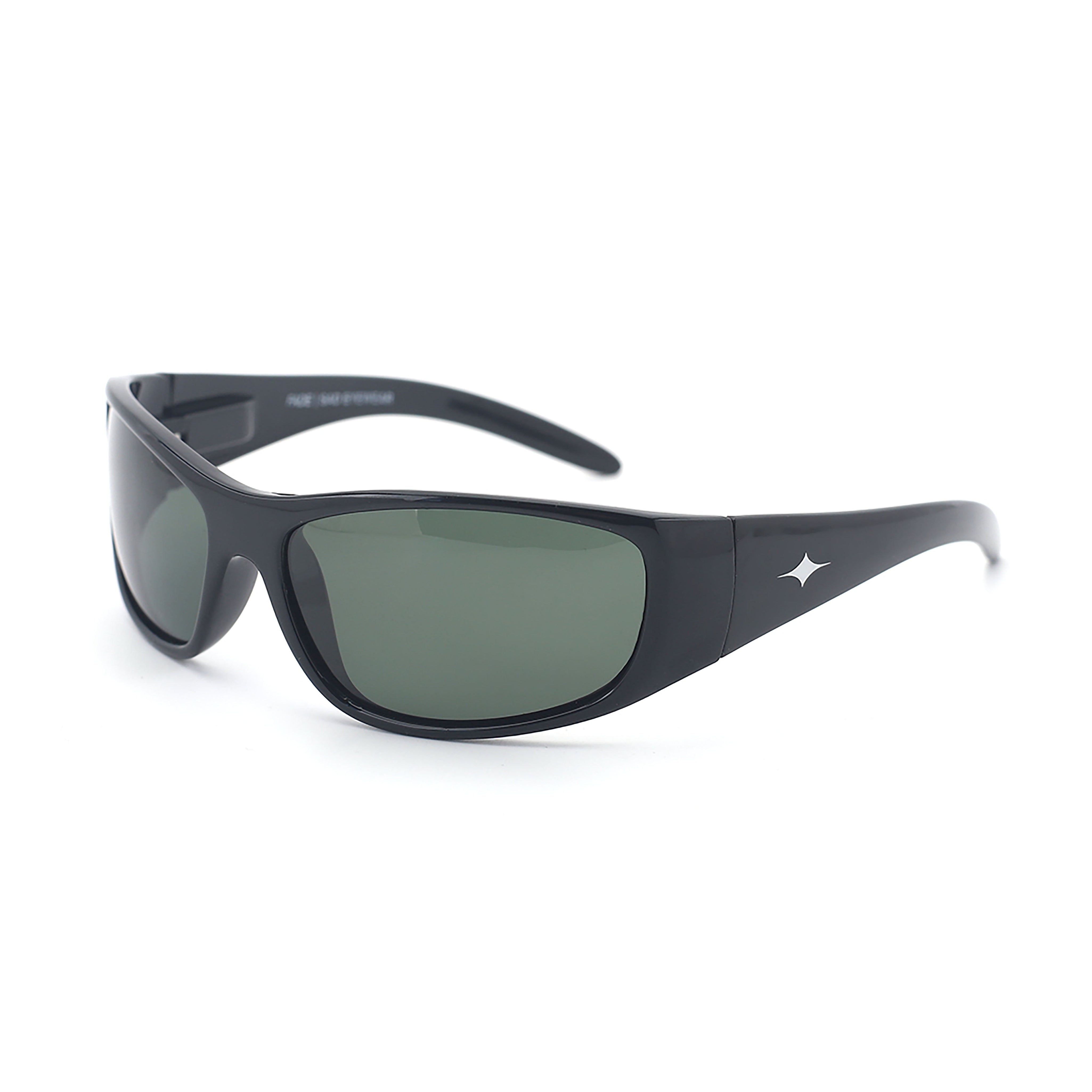 SAD Eyewear Fade wrap around sunglasses in black with polarized olive UV protection lenses