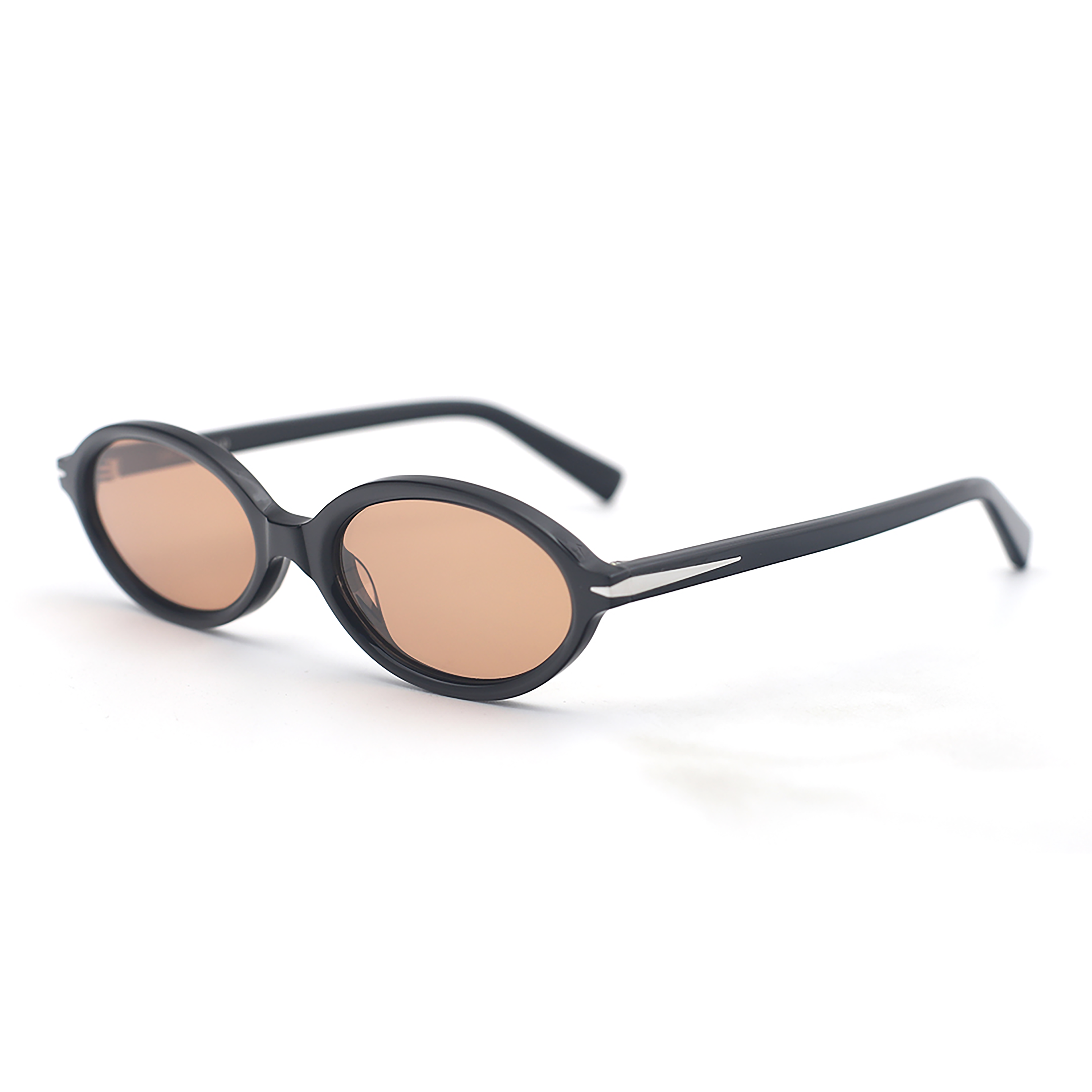 SAD Eyewear ORCHID premium oval sunglasses in gloss black with tinted bronze UV protection lenses