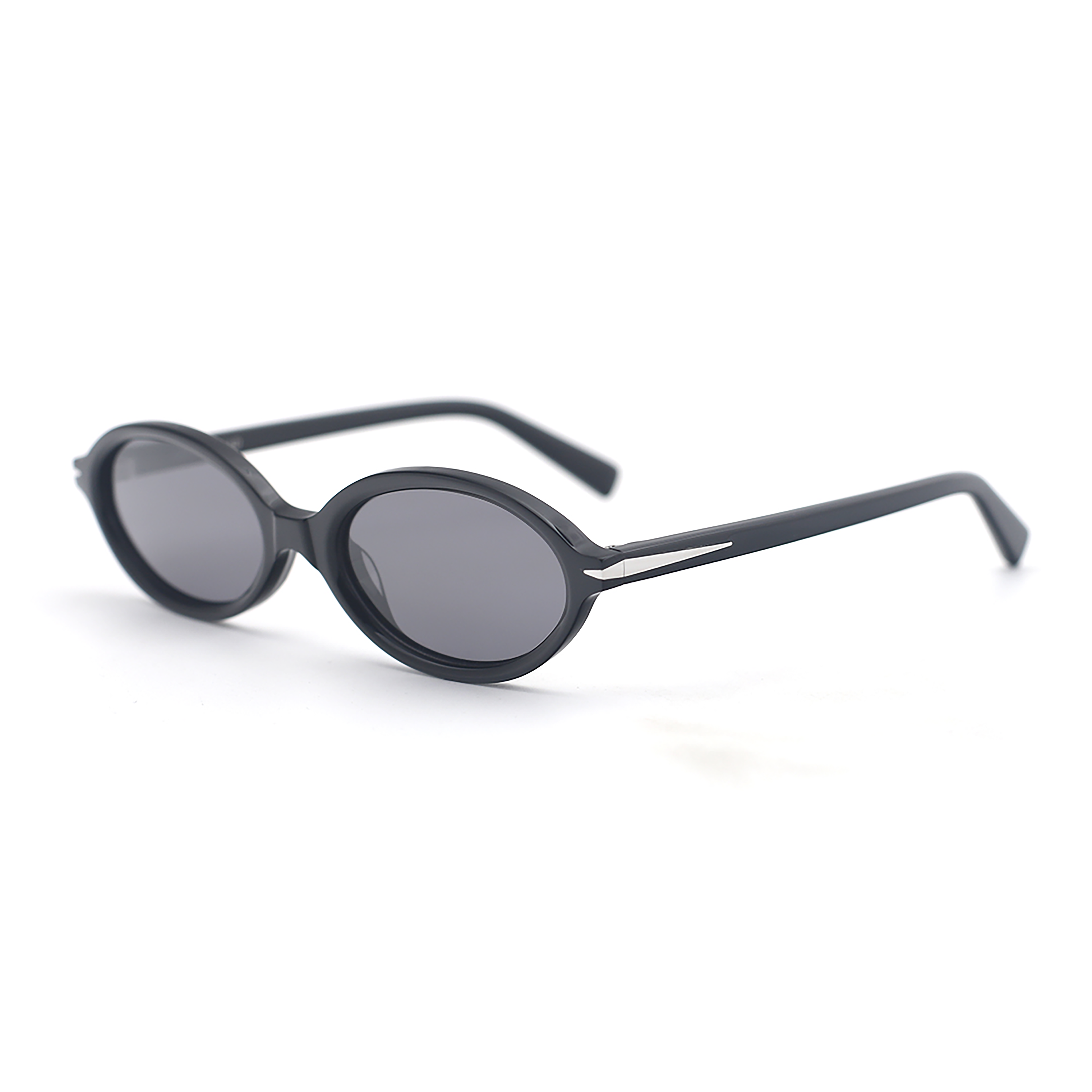SAD Eyewear ORCHID premium oval sunglasses in gloss black with polarized grey UV protection lenses