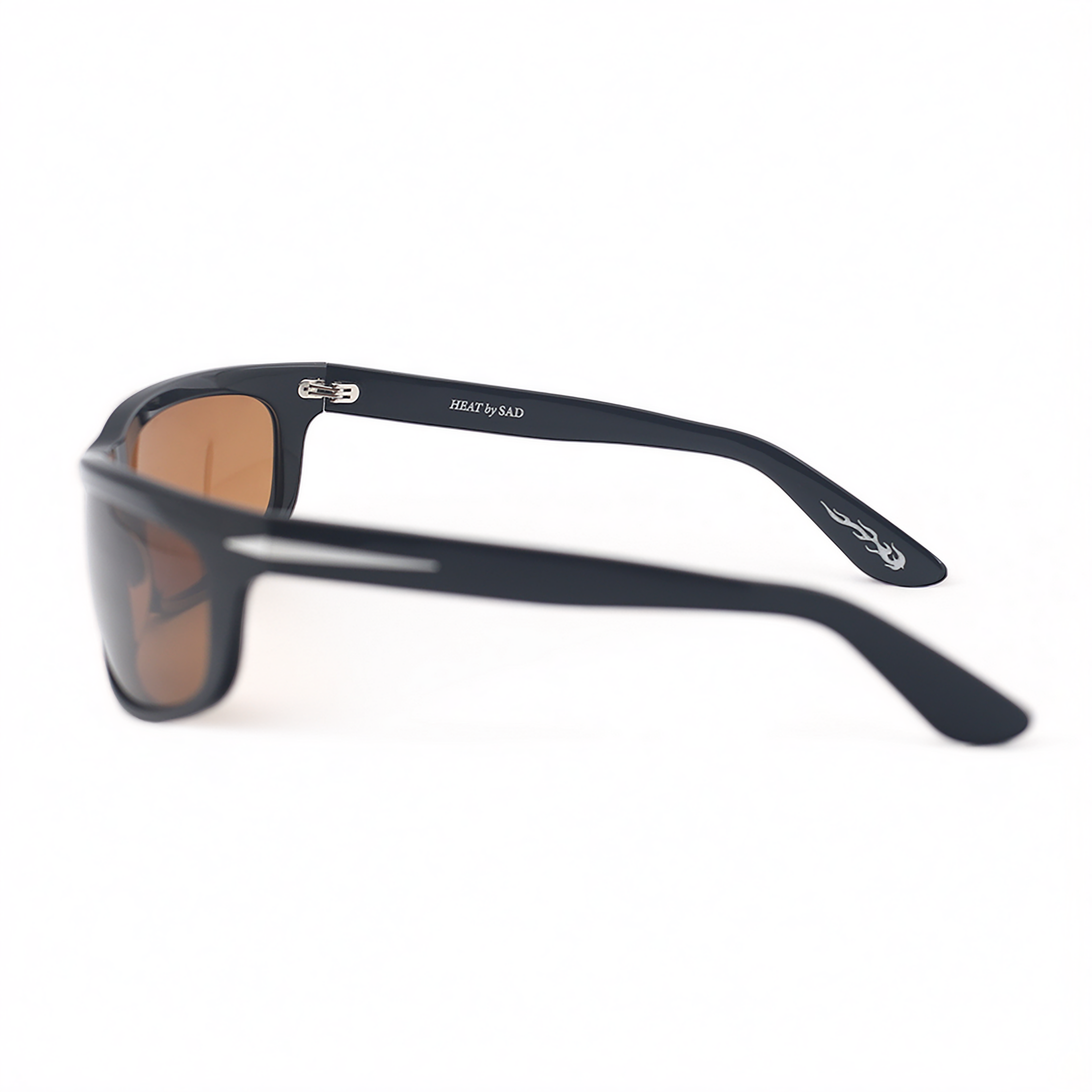 SAD Eyewear HEAT premium wraparound sunglasses in gloss black with bronze polarized UV protection lenses