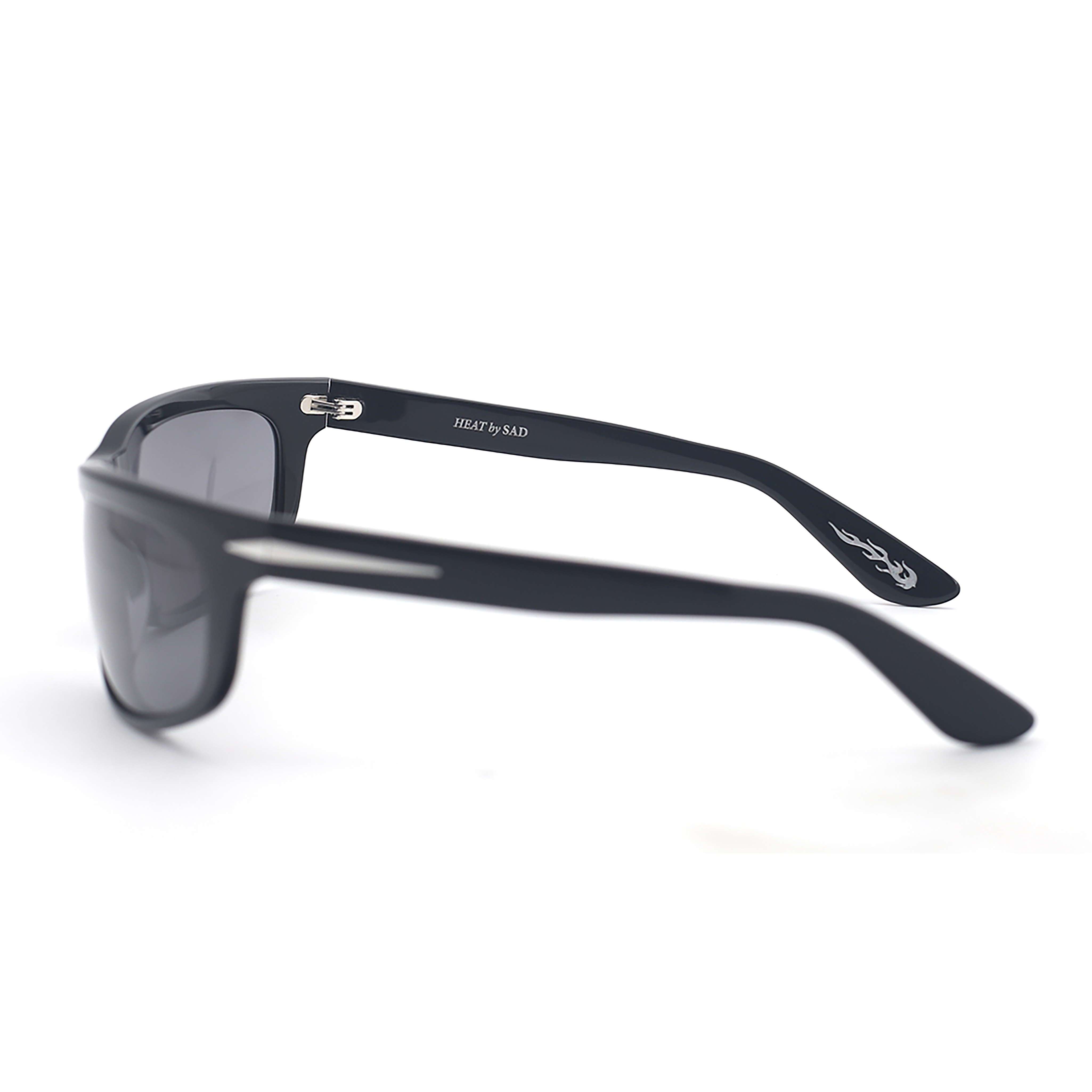 SAD Eyewear HEAT premium wraparound sunglasses in gloss black with polarized UV protection lenses