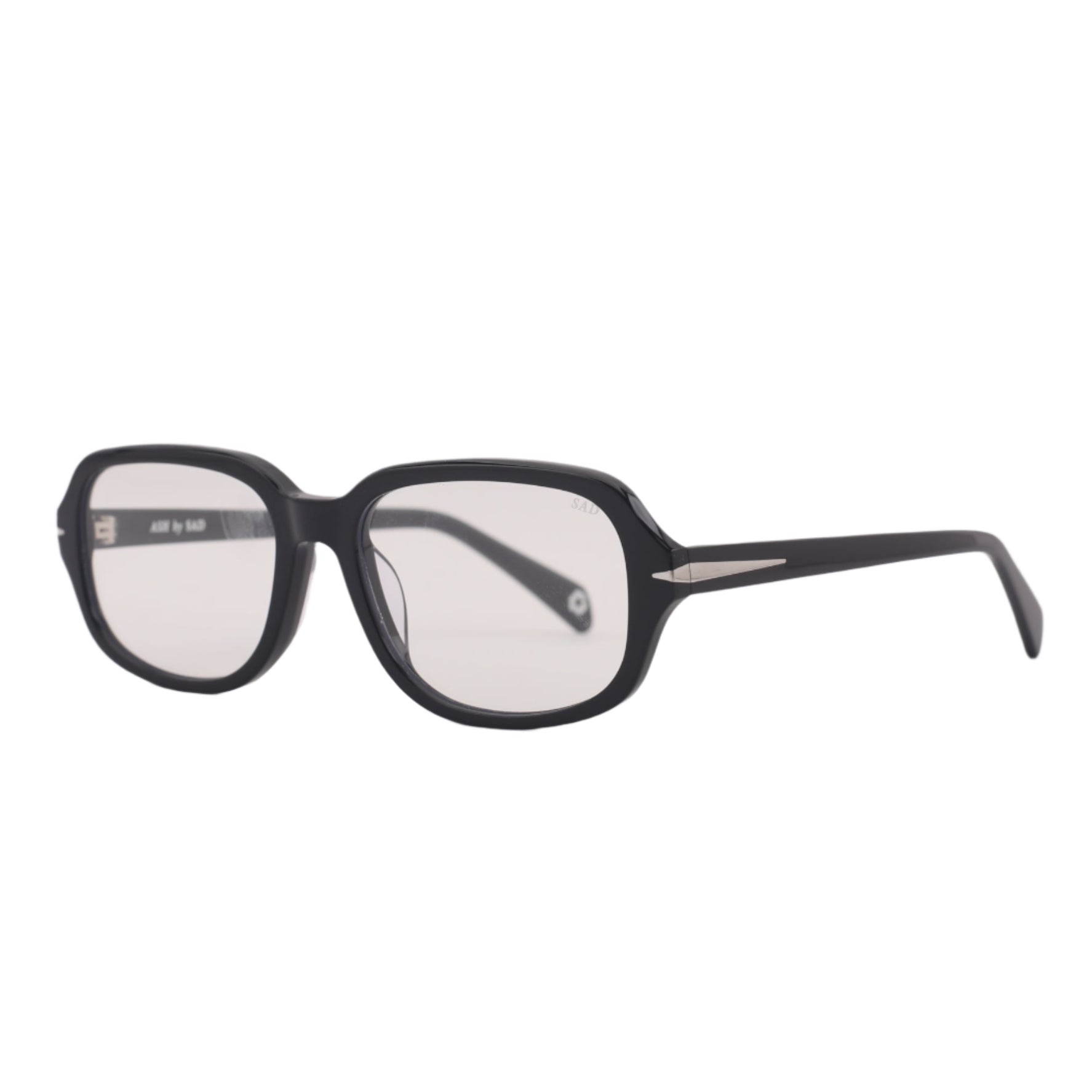 SAD Eyewear Dusk premium square glasses in black with clear blue light protection lenses