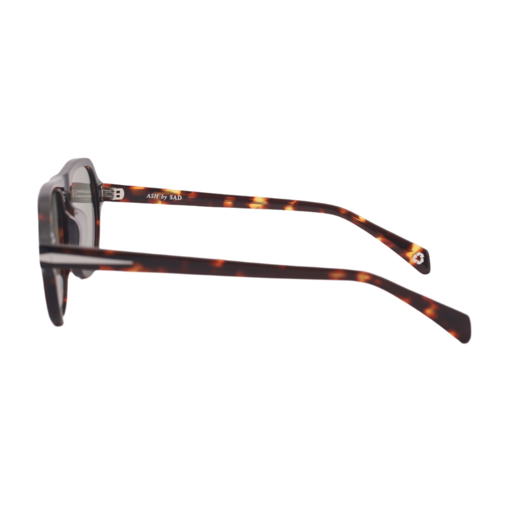 Sunglasses with tortoiseshell frame on a light gray background